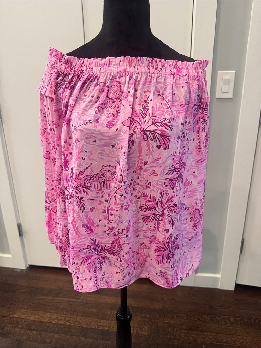 Lilly Pulitzer Pink Off-Shoulder Tropical Print Top